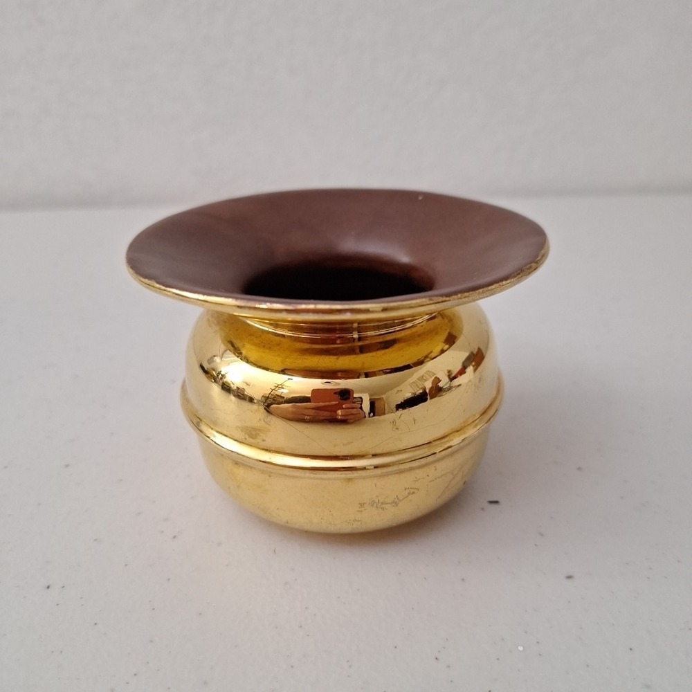 Vintage Brass and Ceramic Spittoon Signed 1966 Handmade Ceramics 4" diameter